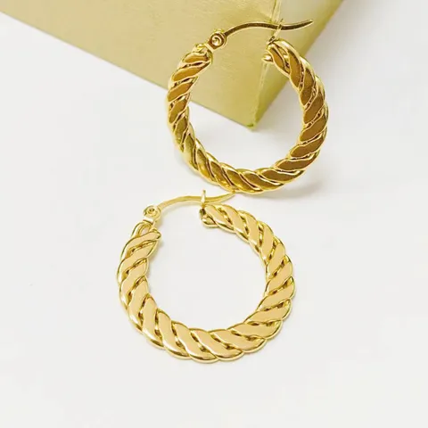 Ins Style Stainless Steel Twist Hoop Earrings Minimalist Geometric Double Layer Ear Clips Fashion Electroplated Gold Silver Ear Jewelry For Women Daily Accessories