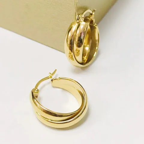 Ins Style Stainless Steel Twist Hoop Earrings Minimalist Geometric Double Layer Ear Clips Fashion Electroplated Gold Silver Ear Jewelry For Women Daily Accessories