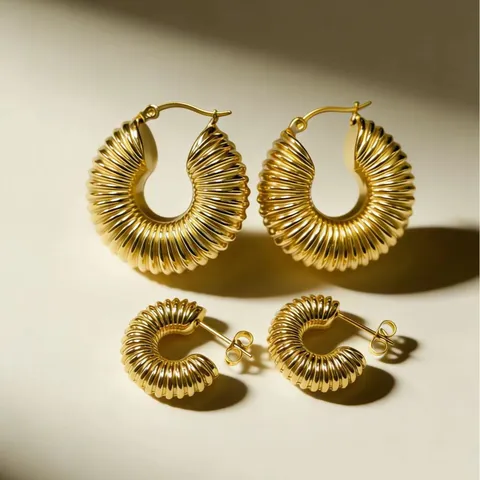 Ins Style Twisted Stainless Steel Hoop Earrings Electroplated Gold Silver Tone C-Shaped Thick Hollow Ear Studs Chic Jewelry For Women