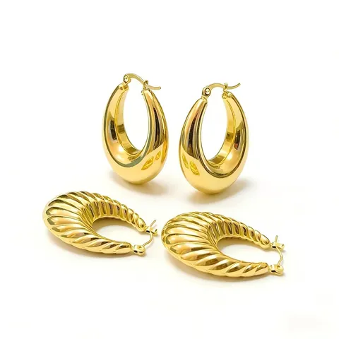 18K Gold Plated Titanium Steel Thick U-Shape Hoop Earrings Hollow Croissant Shrimp Pattern Ear Buckle Earrings For Women Fashion Jewelry