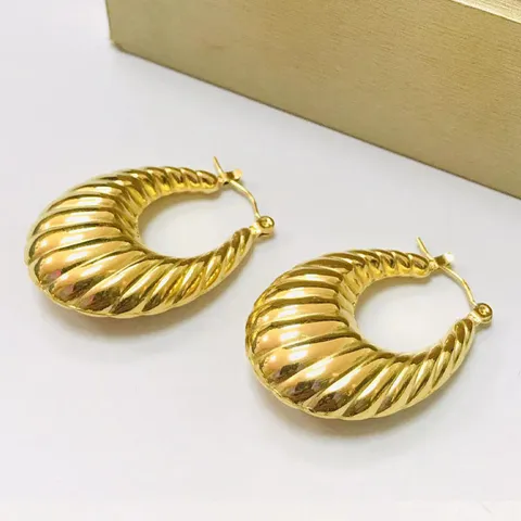 18K Gold Plated Titanium Steel Thick U-Shape Hoop Earrings Hollow Croissant Shrimp Pattern Ear Buckle Earrings For Women Fashion Jewelry