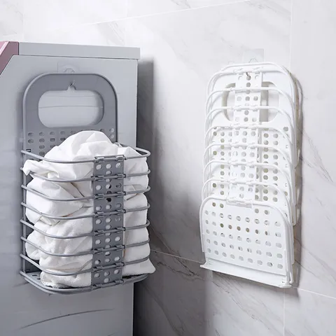 Foldable Laundry Basket Wall Mounted Plastic Dirty Clothes Storage Hamper Household Laundry Organizer For Bathroom