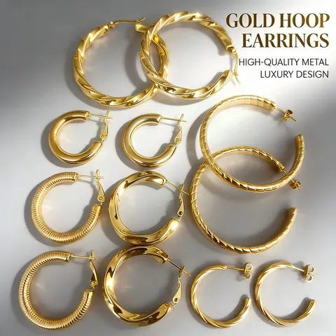 Minimalist Titanium Steel Hollow Hoop Earrings For Women 18K Gold Plated Twisted Ribbed Geometric Earring Buckle Cold Style Jewelry