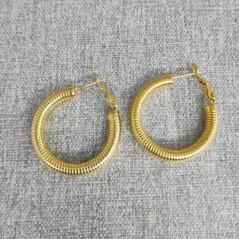 Minimalist Titanium Steel Hollow Hoop Earrings For Women 18K Gold Plated Twisted Ribbed Geometric Earring Buckle Cold Style Jewelry