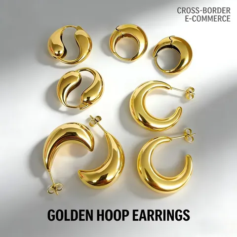 Minimalist Stainless Steel Crescent Moon Tai Chi Teardrop Hoop Earrings 18K Gold Plated Hollow Geometric Ear Buckle For Women Men