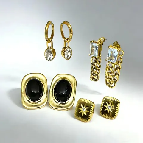 18K Gold Plated Stainless Steel Hoop Stud Earrings Rhinestone Geometric Starburst Sun Flower Drop Earrings For Women Fashion Luxury Jewelry Gift