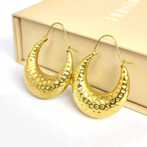 Fashion Stainless Steel C-Shaped Hammered Hoop Earrings 18K Gold Plated Heart Bamboo Joint Stud Earrings Women Jewelry
