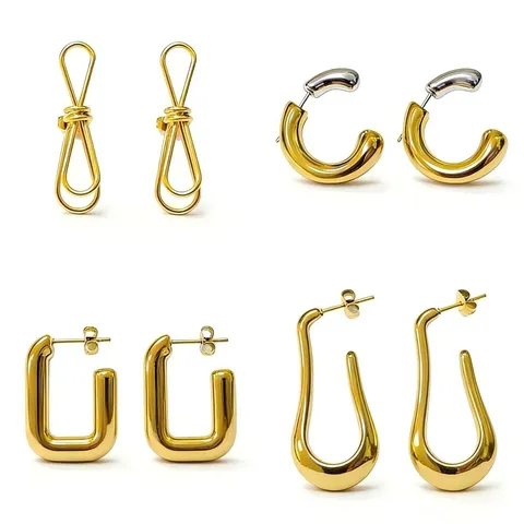 Modern Stainless Steel 18K Gold Plated Earrings Hoop Geometric U-shape C-shape Knot Stud Earrings For Women Daily Jewelry
