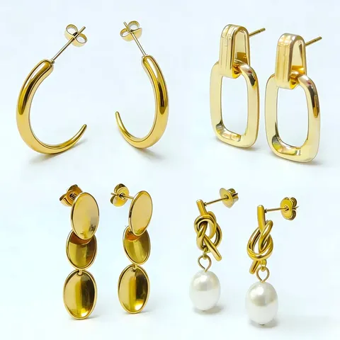 18K Gold Plated Stainless Steel Hoop Earrings For Women Knot Artificial Pearl Geometric Square Drop Earrings Minimalist Huggie Ear Clips Jewelry Gift