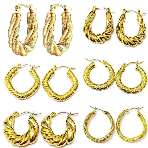 Stainless Steel Gold Plated Hoop Earrings For Women INS Style Twisted Snake Skin Texture Geometric Ear Buckle Fashion Jewelry