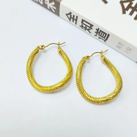 Stainless Steel Gold Plated Hoop Earrings For Women INS Style Twisted Snake Skin Texture Geometric Ear Buckle Fashion Jewelry