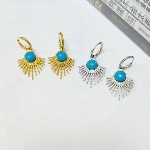 Stainless Steel 18K Gold Plated Turquoise Hoop Earrings For Women Ins Style Sunburst Heart Evil Eye Pendant Jewelry