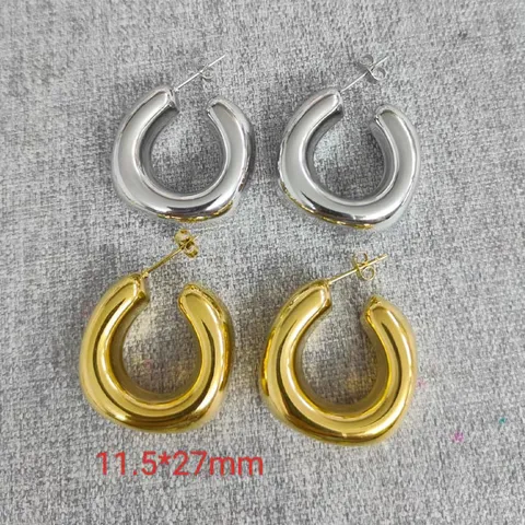 Titanium Steel Gold Plated Hoop Earrings For Men Women Textured Threaded Hammered C-Shaped Hollow Stud Earrings Jewelry