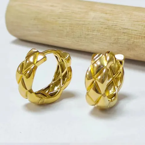 18K Gold Plated Metal Hoop Earrings For Women Geometric Bamboo Texture Argyle Double Sided Ear Buckle Fashion Jewelry Gift