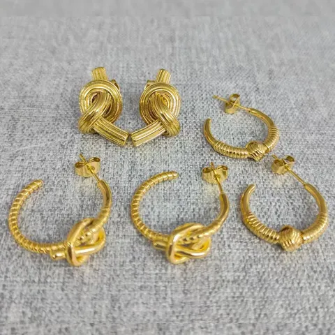 Fashion Stainless Steel 18K Gold Plated Knot Twist Stud Earrings For Unisex Minimalist INS Style Geometric Woven Earrings Jewelry