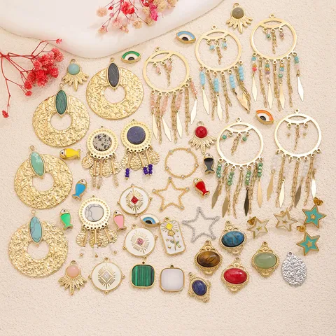 Colgantes de Acero Inoxidable Vintage Bricolaje Fabricación de Joyas Estrella Mal de Ojo Pez Diamantes de Imitación Amuletos Accesorios para Collar Pulsera