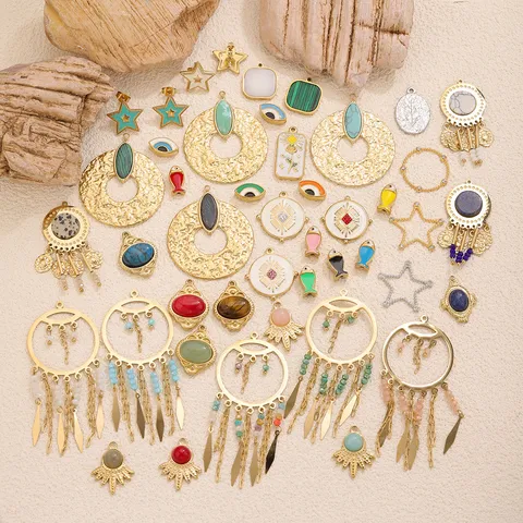 Colgantes de Acero Inoxidable Vintage Bricolaje Fabricación de Joyas Estrella Mal de Ojo Pez Diamantes de Imitación Amuletos Accesorios para Collar Pulsera