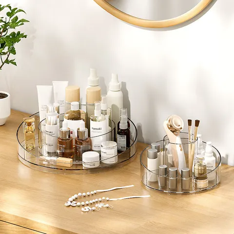 Organisateur de Cosmétiques Rotatif en Acrylique Transparent 360 Degrés Support de Pinceaux de Maquillage Étagère de Rangement