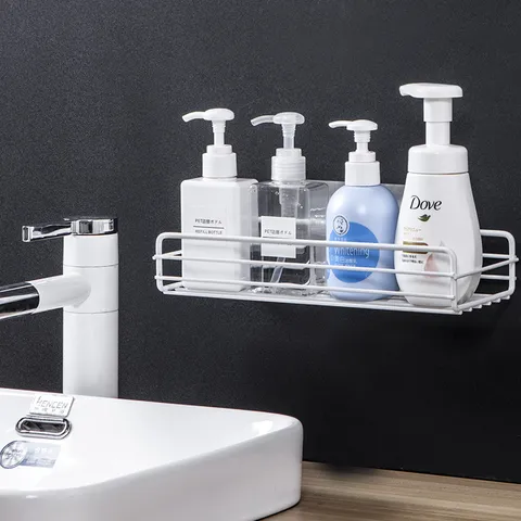 Minimalist Iron Bathroom Storage Rack for Wall Mounting Punch Free Hanging Basket