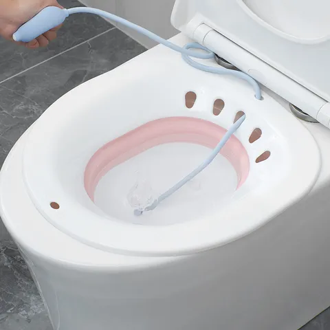 Collapsible Sitz Bath Tub For Women Postpartum Care Portable Plastic Toilet Basin With Flusher Soak Tub For Pregnant Women
