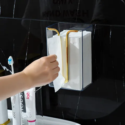 Wandmonteerde Tissuebox Transparant Plastic Servettendispenser Lichte Luxe Zonder Boren Houder Voor Keuken Badkamer