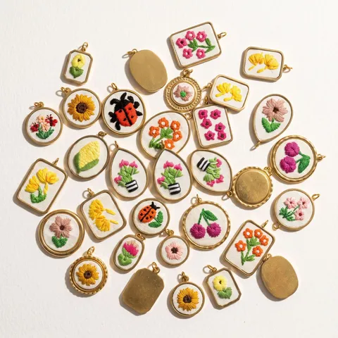 Pendentif De Broderie DIY En Acier Inoxydable Charmes Fleur Fruit Coccinelle Cadre Ovale Rond Accessoires De Bijoux