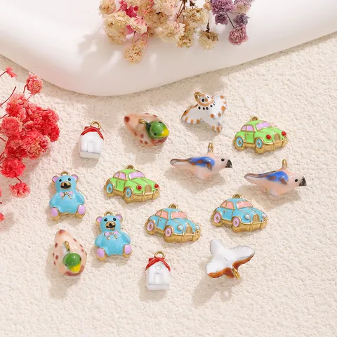 Dijes de Esmalte de Dibujos Animados de Acero Inoxidable 304 para Hacer Collares Pulseras DIY Oso Coche Pájaro Búho Accesorios de Joyería