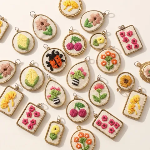 Pendentif De Broderie DIY En Acier Inoxydable Charmes Fleur Fruit Coccinelle Cadre Ovale Rond Accessoires De Bijoux
