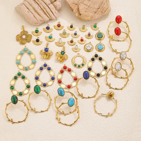 Pendentifs en Acier Inoxydable Multi-Style Goutte d'Eau Fleur Pierre Éventail Ajouré DIY Collier Accessoires de Bijoux Faits à la Main en Gros