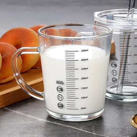 Clear Glass Milk Cup With Handle Scale Microwave Safe Transparent Drinking Mug For Kids Women Home Office Kitchen