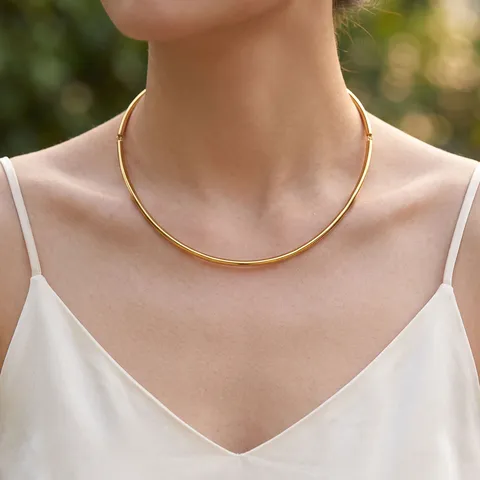 Collar de Gargantilla Minimalista de Acero Inoxidable Chapado en Oro Plata Bohemio Tubo Redondo Alambre Joyería para Mujer