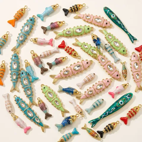 Edelstahl Fisch Meerestier Anhänger Charms 18K Vergoldet Emaille Mikro Inlaid Strass Meerestier Charms Für DIY Schmuckherstellung Zubehör