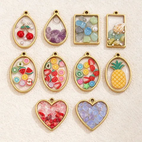 Stainless Steel Resin Pendants Dried Flower Heart Waterdrop Fruit Slices Charms For DIY Earring Necklace Jewelry Making Accessories