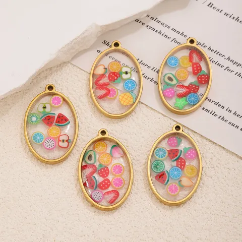 Stainless Steel Resin Pendants Dried Flower Heart Waterdrop Fruit Slices Charms For DIY Earring Necklace Jewelry Making Accessories