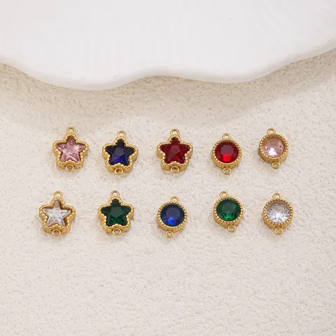 Stainless Steel Vintage Round Star Double Loop Pendants DIY Necklace Bracelet Jewelry Making Rhinestone Inlaid Connector Charms