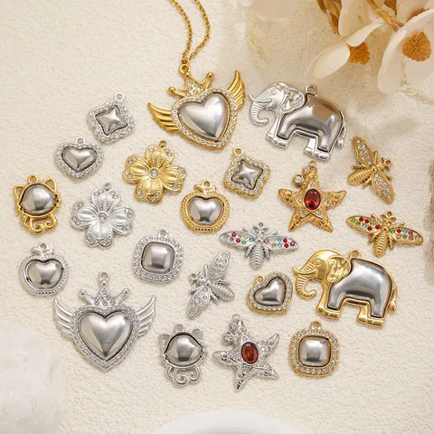 Titanium Staal Hart Olifant Bij Hangers Goud Zilver Verguld Strass Bedeltjes Voor DIY Sieraden Maken Hangers Accessoires