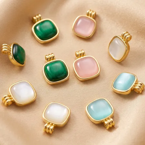 Roestvrijstalen Vierkante Hanger Ovale Kattenoogsteen Charms Voor DIY Ketting Oorbel Sieraden Maken Accessoires Voor Vrouwen