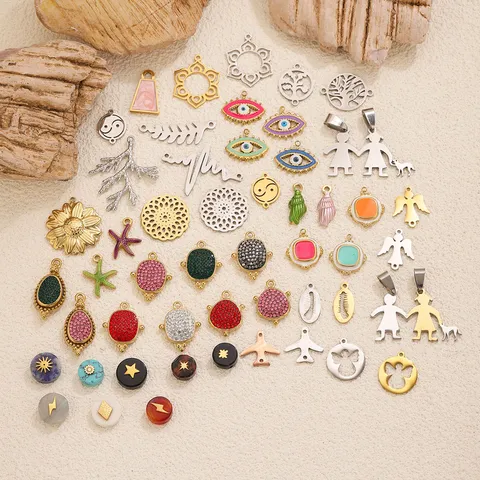 Ciondoli Geometrici Cavi in Acciaio Inossidabile Miscela Multi Stili Malocchio Albero della Vita Cuore Ali di Angelo Smalto Goccia d Olio Strass Intarsiato Fai da Te Risultati per Collane Braccialetti Gioielli Accessori