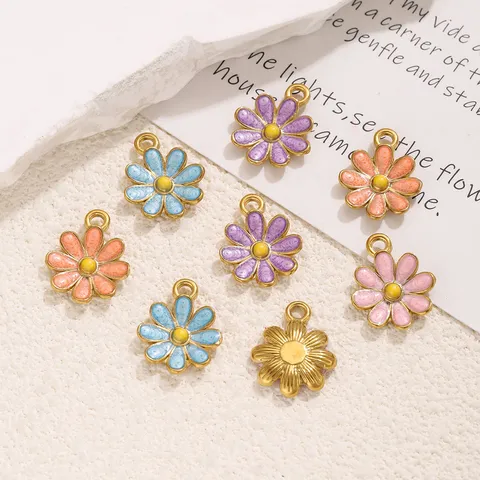 Colgantes de Margarita de Acero Inoxidable 304 Esmalte Flor Multicolor Accesorios para Creación de Joyas DIY para Collares