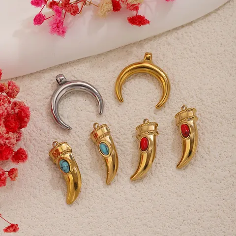 Edelstahl Vintage DIY Schmuck Anhänger Strass Mond Horn Sense Geometrisch Titan Stahl Halskette Zubehör Für Damen Herren
