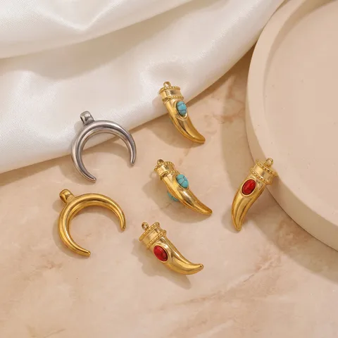 Edelstahl Vintage DIY Schmuck Anhänger Strass Mond Horn Sense Geometrisch Titan Stahl Halskette Zubehör Für Damen Herren
