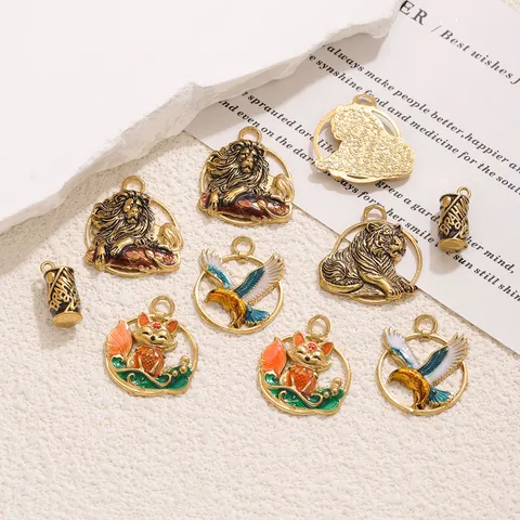 Colgantes de Animales de Acero Inoxidable 304 Vintage Esmalte Relieve León Tigre Águila para Accesorios de Joyería DIY Dijes