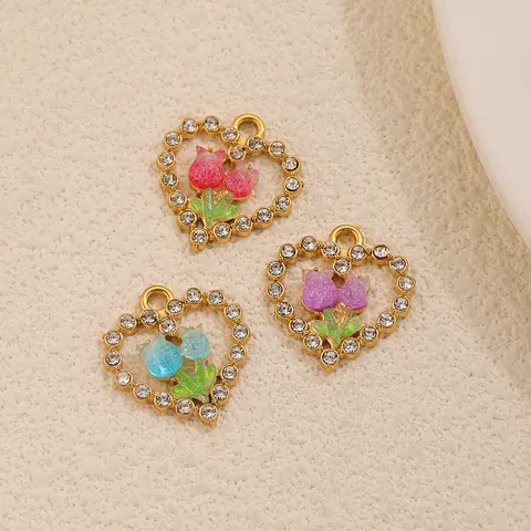Edelstahl Herz Tulpe Anhänger Strass Emaille Farbige Glasur DIY Schmuckherstellung Nur Anhänger Ohne Kette Für Halskette