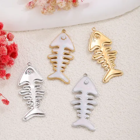 Edelstahl Fischgräte Anhänger DIY Schmuckzubehör Emaille Künstliche Perle Drop Charms Für Halskette Machen Für Damen Herren Modezubehör