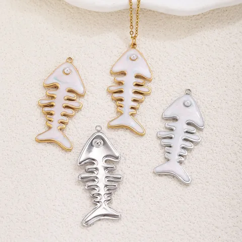 Edelstahl Fischgräte Anhänger DIY Schmuckzubehör Emaille Künstliche Perle Drop Charms Für Halskette Machen Für Damen Herren Modezubehör