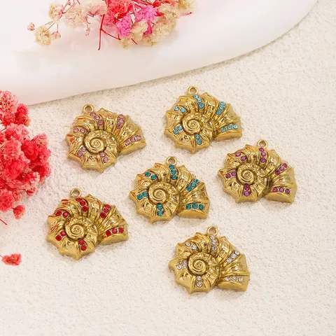 Dije de Caracola Vintage de Acero Inoxidable Con Strass de Colores Incrustado Chapado en Oro Colgante de Concha Espiral para Fabricación de Joyas DIY