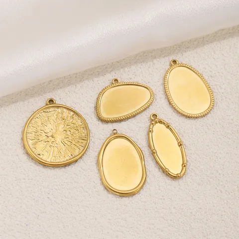 Stainless Steel Textured Oval Round Teardrop Pendant Blank Tray Cabochon Base Craft DIY Necklace Charms Handmade Jewelry Components