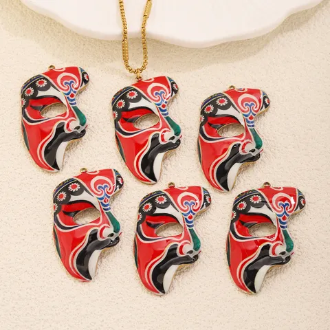 Stainless Steel Peking Opera Mask Pendant New Chinese Style Enamel Drip Oil Charms For DIY Necklace Jewelry Accessories For Women Men