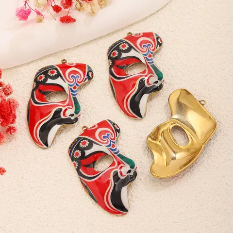 Stainless Steel Peking Opera Mask Pendant New Chinese Style Enamel Drip Oil Charms For DIY Necklace Jewelry Accessories For Women Men