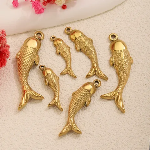 Stainless Steel 18K Gold Plated Koi Fish Charms DIY Jewelry Pendants For Necklace Bracelet Making Craft Accessories For Women Men